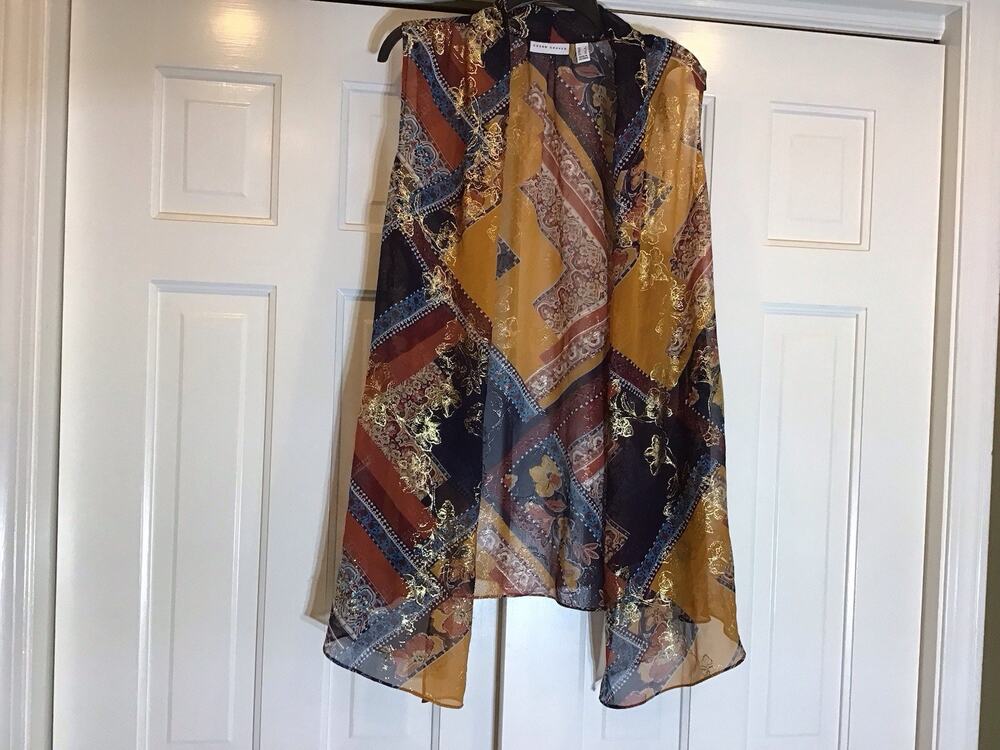 Susan Graver Sheer Metallic Women Sz L Tunic Vest Luxury Art Boho Fairy Witchy